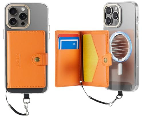 ZICISI for Apple Magsafe Wallet,PU Leather Magnetic Wallet for iPhone 16/15/14/13/12 pro Max/Mini/plus,5 Card Holders with RFID Blocking (Orange)
