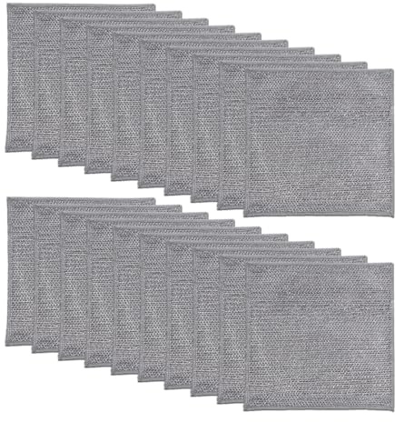 Lot de 20 Chiffons de Nettoyage, Chiffon Bambou Microfibre pour Vitres Miroirs Carreaux Carrosserie Ménage Salle de Bain, Chiffons à Vaisselle en Fil de Fer Polyvalents