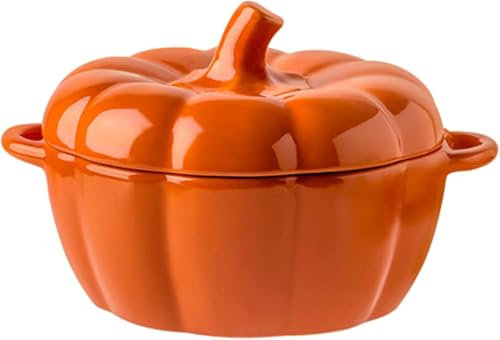 Cazuela De Calabaza Cazuela De Calabaza De Cerámica con Tapa Olla para Estofado Esmaltada Olla De Calabaza Creativa Olla para Sopa Fácil De Limpiar Regalos para Padres,Orange-1.6L