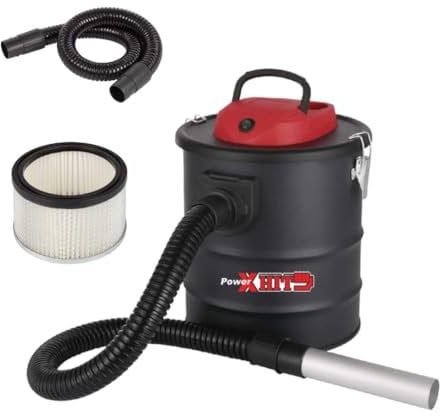 PowerX HIT Aspiracenere per stufa a pellet e camini, Serbatoio 20 Litri, Filtro, Potenza 800W, Fusto in lamiera laccata, Tubo flessibile in alluminio 1mt