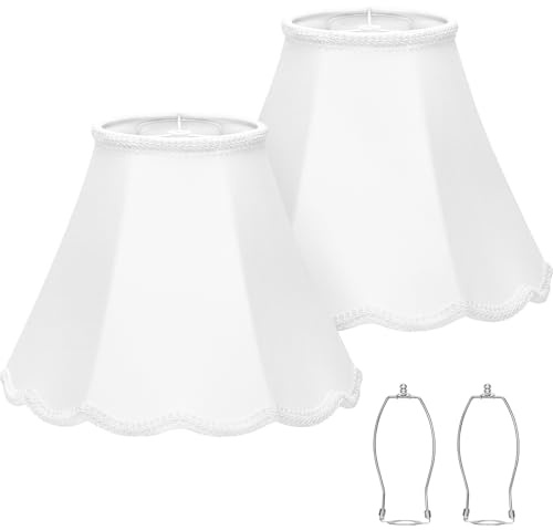 Lampenschirme mit gewelltem Rand, 15,5 cm oben x 33 cm unten x 24,4 cm hoch, Glocken-Lampenschirme für Tischlampen, Stehlampen, Spinne, Harfenhalter enthalten, einfache Montage, 2 Stück