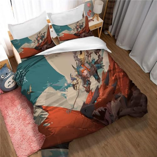 Ste-X Bettbezug-Set Monster Hunter – Premium 1600 Ultra-Soft T – Leicht – Kühlender Bettbezug – Bettwäsche Mit 2 Kissenbezügen (135x200cm,MH 02)