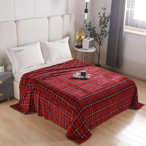 HOME ZEN HOUSEHOLD LINEN Coperta Plaid in Pile Morbido, Effetto Velluto, Fantasia, Materiale Coral, Misura Divano e Letto, Super Soffice (210 x 230 cm, Scozzese classico)