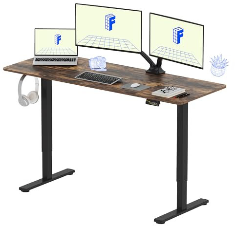 FLEXISPOT Höhenverstellbarer Schreibtisch Basic Plus 160x60cm - Ergonomisches Sitz-Stehpult mit Haken- Memory-Handsteuerung(Walnussbraun)
