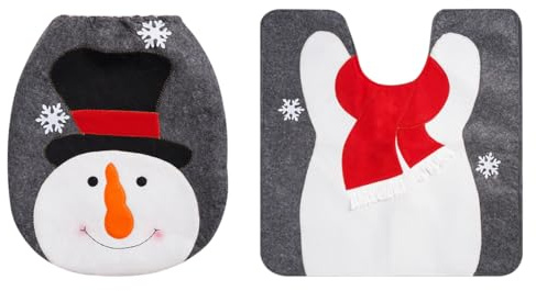 Sarini Christmas Toilet Seat Cover Set Snowman Design Toilet Decorations Holiday Carpet Piece Set Festive Bathroom Decor