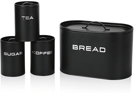 GOURMETmaxx Brotkasten inkl. Vorratsdosen-Set - 8-tlg. Set | Stilvolle & luftdichte Metalldosen mit Deckel und Beschriftungen für Brot, Kaffee, Tee & Zucker | Aromadicht für frische Lebensmittel