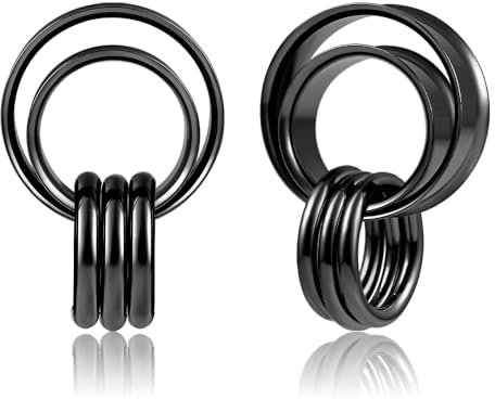 DOEARKO Ohr Flesh Tunnel mit Ringen Double Flared Ohr Tunnel Plug Edelstahl Ohr Gewichte Ohr Expander Ohrpiercing Gestreckte Schmuck für Frauen und Männer (Schwarz,10mm)