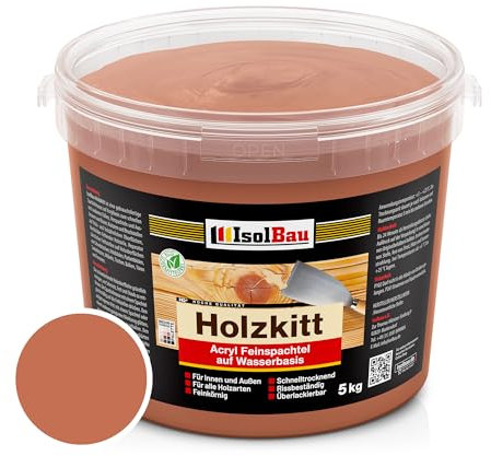 Isolbau Mastic pour bois 5 kg - Mastic bois extérieur et intérieur - Mastic de réparation pour bois - Mastic de réparation pour bois - Mastic prêt à l'emploi pour bois - Séchage rapide - Acajou (n°