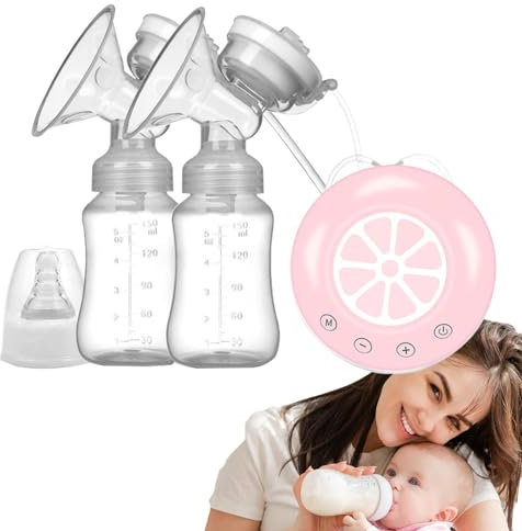 Double Electric Breast Pump, Electric Breast Pump, Rechargeable Breast Milk Extractor with 2 Milk Bottles, Multiple Modes, Portable Breast Pump for Home and Travel Breastfeeding