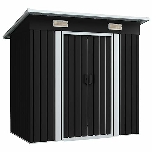 Gecheer Abri de jardin en acier gris anthracite, abri de jardin en métal