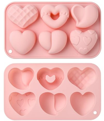 Stiesy 2Pcs 6 Style Heart Shape Silicone Moulds Reusable Love Heart Silicone Chocolate Mould Sweet Heart Fondant Cake Baking Molds for DIY Soap Pudding Candy Valentine's Day Gifts Creative Desserts