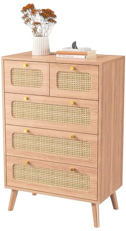 Kommode aus Rattan, Rattan, 5 Schubladen, Kommode, Anrichte, Rattan, Kommode, Schlafzimmer, Erwachsene, Rattan, Aufbewahrungsmöbel, Wohnzimmer, Rattan, Möbel aus Rattan (Holz, 5 Schubladen)