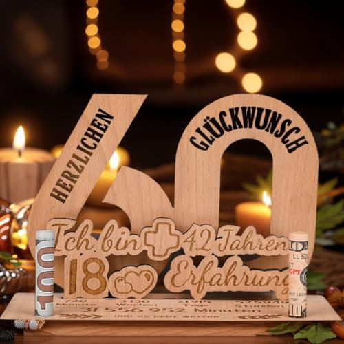 MINISONA Lustige 60 Geburtstag Geschenk Frauen & Männer, 60 Geburtstag Holz Deko Geburtstagszahlen Holz Gästebuch Ich Bin 18 und 42 Jahre Erfahrung(Geburtstag 60)