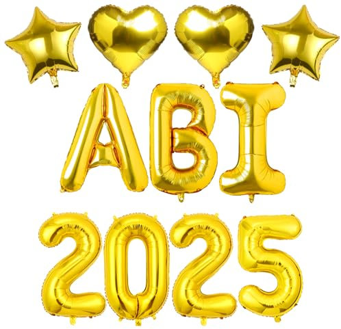 Abitur 2025 Deko, Gold ABI 2025 Folienballons, ABI 2025 Deko Luftballon, Graduation 2025 Deko, Sterne Herzen Abschluss Deko für Abschluss Abschlussfeier ABI Schulabschluss Dekoration