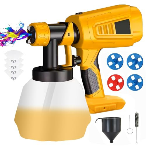 Cordless Paint Sprayer Compatible with Dewalt 18V/20V Battery,HVLP Spray Gun Fence Paint Sprayer,4 Nozzles &3 Spray Patterns,1L Container,for Decking Wall Ceilings Home Furniture (No Battery)