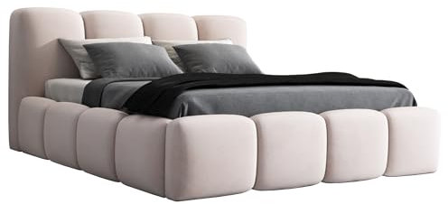 A&J MöbelLand Polsterbett 160x200 mit Bettkasten und Lattenrost – DONA-OM, Bett mit Stauraum in Beige ohne Matratze