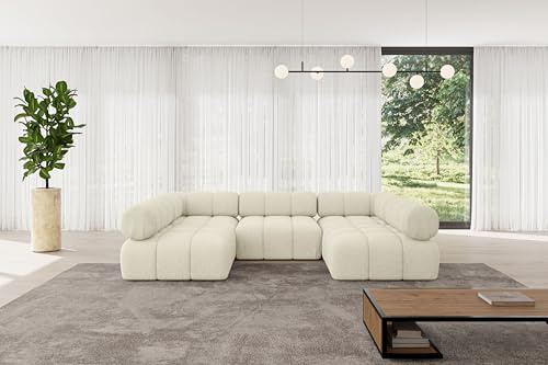ALTDECOR Modulares Sofa Ecksofa in U-Form Corner modular Sofa Eckcouch Couch Wohnlandschaft Cauchsofa Polstersofa Garvo-U1-285x190x70 cm Beige