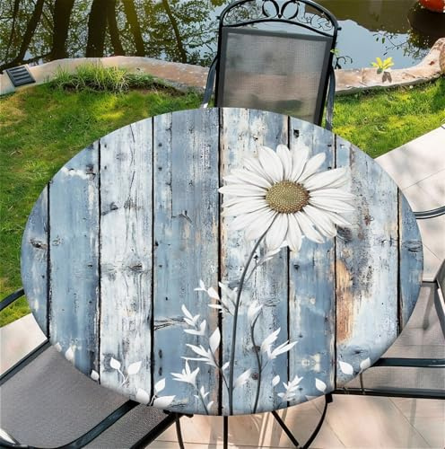 Outdoor Runde Tischdecke mit Gummizug Ø 36in(90cm)- Elastisch Garten tischdecke mit Radieschen Blue Muster,Tische Gartentischdecke für Outdoor Küche Passend für 95-105cm