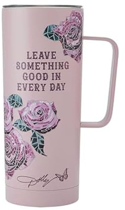Dolly Parton Mug With Handle, Double Wall Vacuum Insulated Stainless Steel With Splash Resistant Slider Lid, Cold For Up To 24 Hours Or Hot For Up To 8 Hours, 20 Ounce, Pink
