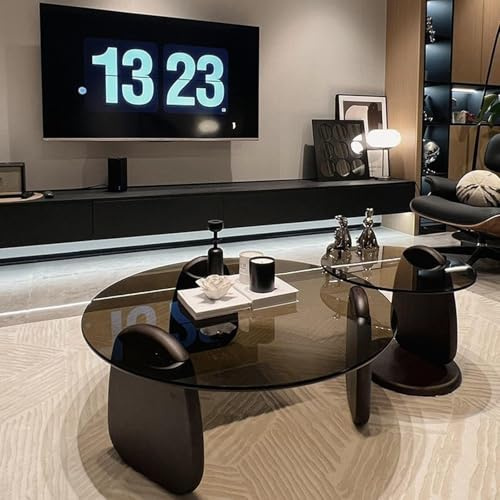 OAKVYNE Couchtisch Rund Glas, Couchtisch Rund, Wohnzimmertisch, Beistelltisch, Tisch FüR Couch, Couchtisch Glas,FüR Schlafzimmer, 2er Set In 2 GrößEn, Glastisch Wohnzimmer(Black,90cm+50cm)