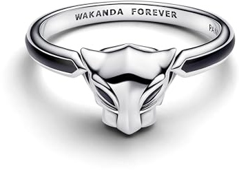 PANDORA Marvel Black Panther Ring aus Sterling Silber mit künstlichem Kristall und Emaille, Größe: 54, 194223C01-54