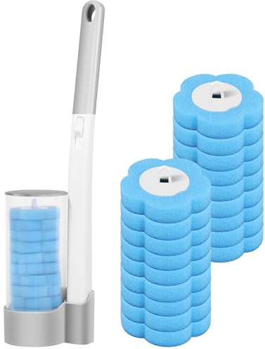 Disposable Toilet Brush,Including 18 Cleaner Refills, Toilet Cleaner Wand with Handle,Adhesive Toilet Bowl Brush Storage for Toilet Bowl Cleaners,Bathroom Cleaning,Bathtub (Set)