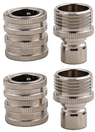 Gettimore 4 x Edelstahl-Schnellverbinder für Gartenschlauch, 1,9 cm, männliche und weibliche Adapter für Hochdruckreiniger-Pumpe, Wasserhahn, Handsprüher und Rasensprenger
