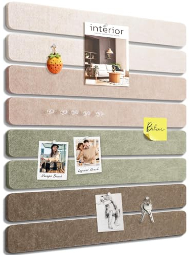 LeKuni Filz Pinnwand Selbstklebend 8er-Pack 33x5cm Pinwand, Dekorative Pinnwand aus Filz, Vision Board Fotowand Bilderwand für Kinderzimmer Büro Küche -Leinen Dusk
