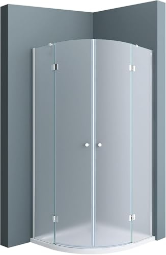 doporro Duschkabine 80x80cm Viertelkreis Dusche inkl. flache-Duschwanne | Zwei Drehtüren | 6mm ESG-Sicherheitsglas Satiniert inkl. Nano-Beschichtung | Aluminium in Chrom | Ravenna02VS