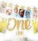 Meilenstein-Foto-Banner für Neugeborene bis 12 Monate, Tortenaufsatz und Hochstuhl-Banner, Goldglitzer-Dekorationen für 1 Jahr