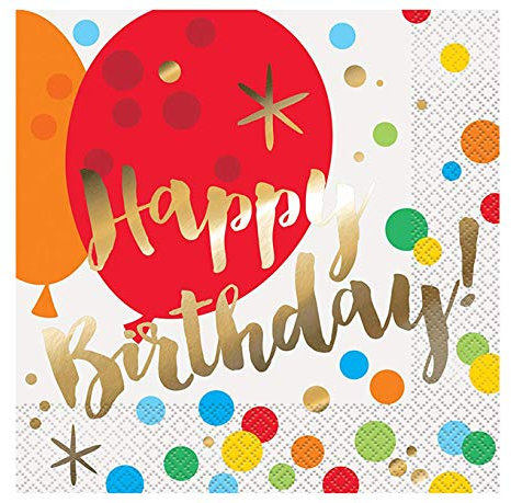 Glitzy Gold Foil-Stamped Birthday Luncheon Paper Napkins (16cm) Pack of 16 - Elegant Party Napkins for Celebrations