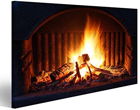 Bild Bilder auf Leinwand Kamin mit Feuer bei Nacht - Außenaufnahme Wandbild Poster Leinwandbild RCC