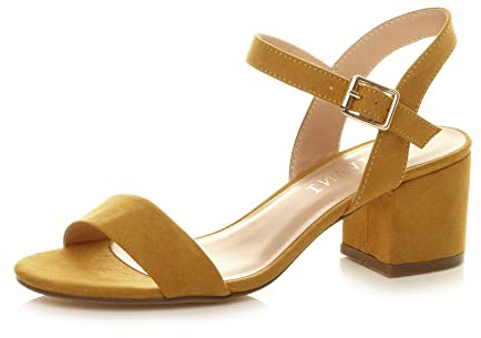 AJVANI Womens ladies mid low block heel peep toe ankle strap strappy party sandals size