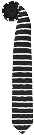 WANYING Herren 6cm Schmale Strickkrawatte Gestrickte Narrow Krawatte Retro Sporty Casual Büro Basic für Gentleman - Gestreift Schwarz & Weiß