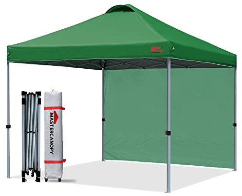 MasterCanopy 2,5 x 2,5 m Pop up Pavillon Faltpavillon Festzelt Partyzelt mit 1 Seitenwand/Seitenteil für Markt, Garten, Hof, Dunkelgrün