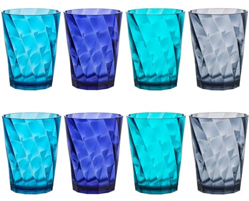 US Acrylic Optix Plastic Reusable Drinking Glasses (Set of 8) 14oz Rocks Cups in Coastal Colors | BPA-Free Tumblers, Made in USA | Top-Rack Dishwasher Safe