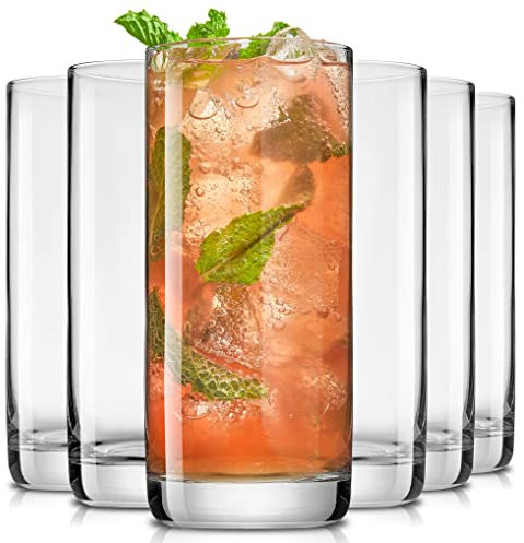 JoyJolt Faye Longdrinkgläser, 370 ml, 6-teiliges Set, bleifreie Kristall-Trinkgläser, Wassergläser, Mojito-Glasbecher, Tom Collins Bar-Gläser und Cocktailglas-Set für gemischte Getränke