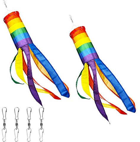 LAITER 2 Stück Amerikanische US Flagge Windsack Bunten Windspiel Regenbogen Hängende Dekoration Windsackrichtungsanzeiger Patriotische Wetterfahne für Außenbereich Garten 24 Zoll