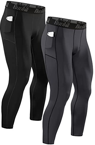Runhit 2er Pack Kompressionshose Herren Lange Tights Leggings Sporthose Laufhosen Atmungsaktiv Funktionsunterhose Trainingshose Grundschicht