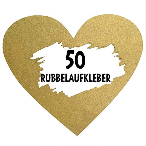 OWLBOOK 50 Rubbel Etiketten Herzen Gold zum Basteln von Rubbelkarten Rubbellose Überraschungen Gutscheinkarten Einladungen Hochzeit oder Verkündung von Schwangerschaft