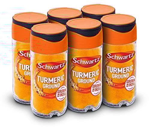 Schwartz Turmeric 37 G | Jar | Pack of 6 | Bright Yellow Colour | Authentic Taste and Unique Colour | Earthy Flavour and Citrusy Aroma | Source of Curcumin | Perfect for Curries, Soups & Relishes