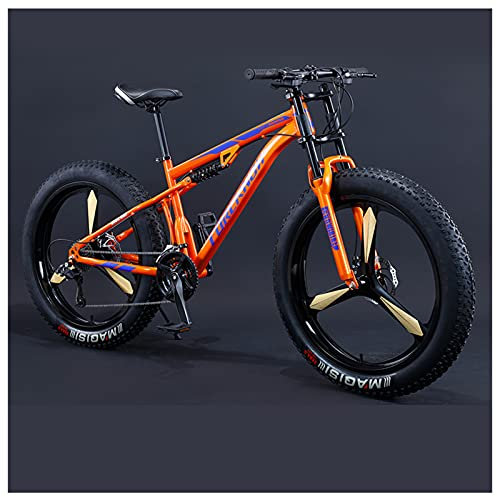 NENGGE Mountainbike MTB, 26 Zoll Fette Reifen Fahrrad, Fahrrad mit Scheibenbremsen, Rahmen aus Kohlenstoffstahl, Erwachsenen MTB Fahrrad für Herren und Damen,30 Speed,Orange 3 Spoke