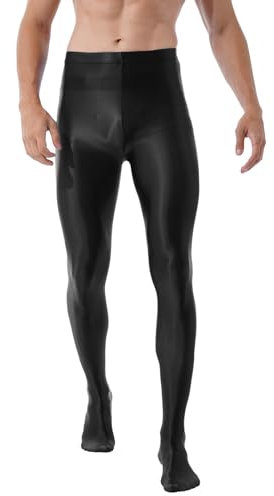 Alvivi Herren Strumpfhosen Glanz Leggings Tight Hose Nylon Pantyhose Lange Unterhosen Unterwäsche Schlafhose Dessous Reizwäsche M-XL Schwarz XL