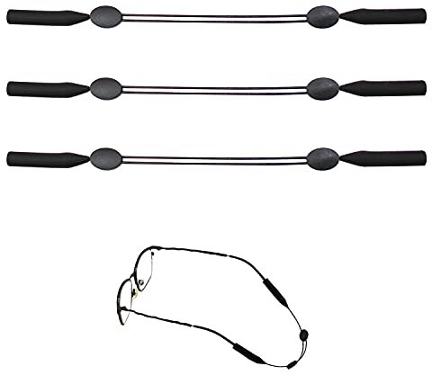 SRJQXH 3 Stück Verstellbares Brillenband, Elastische Silikon-Brillenbänder, Schwarz Rutschfestes Brillenband, Sehr Zuverlässiger Herren, Kinder, Damen-Sportbrillengürtel