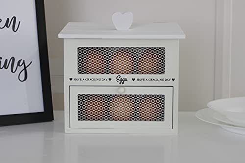 Marco Paul White & Sage Wooden Egg House Shabby Chic Egg Holder Cream Food Storage Cupboard Rustic Kitchen Box for up to 6 Eggs (Drawers)