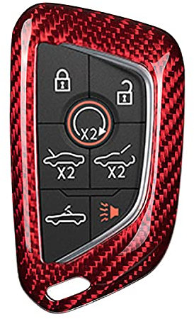 M.JVisun Véritable Fibre de Carbone Porte-clés Clef Auto Coques de Clés pour Chevrolet Corvette C8 2020-2023 Protecteur de Clé de Voiture - Rouge