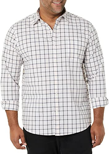 Amazon Essentials Men's Long-Sleeved Regular-Fit Stretch Poplin Shirt, Pink White Buffalo Plaid, XS
