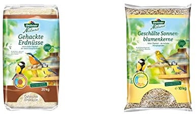 Dehner Natura Wildvogelfutter, gehackte Erdnüsse, 20 kg & Natura Wildvogelfutter, geschälte Sonnenblumenkerne, 10 kg