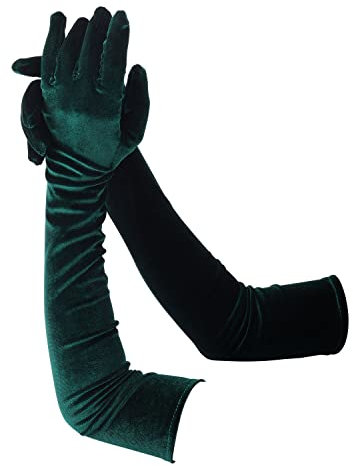KINBOM Opernhandschuhe Lang, Samt Dehnbar Handschuhe Damen Samthandschuhe Abendhandschuhe Tanzhandschuhe (Schwarz Grün)