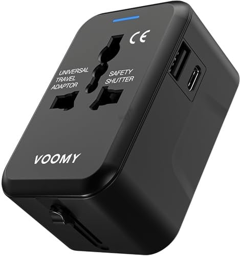 VOOMY Reiseadapter Weltweit, Universal Reiseadapter für 150+ Länder, Reisestecker Adapter Weltweit Europa USA Mexiko Australien, Universal all in one Travel Plug Adapter mit 2 USB und AC steckdose